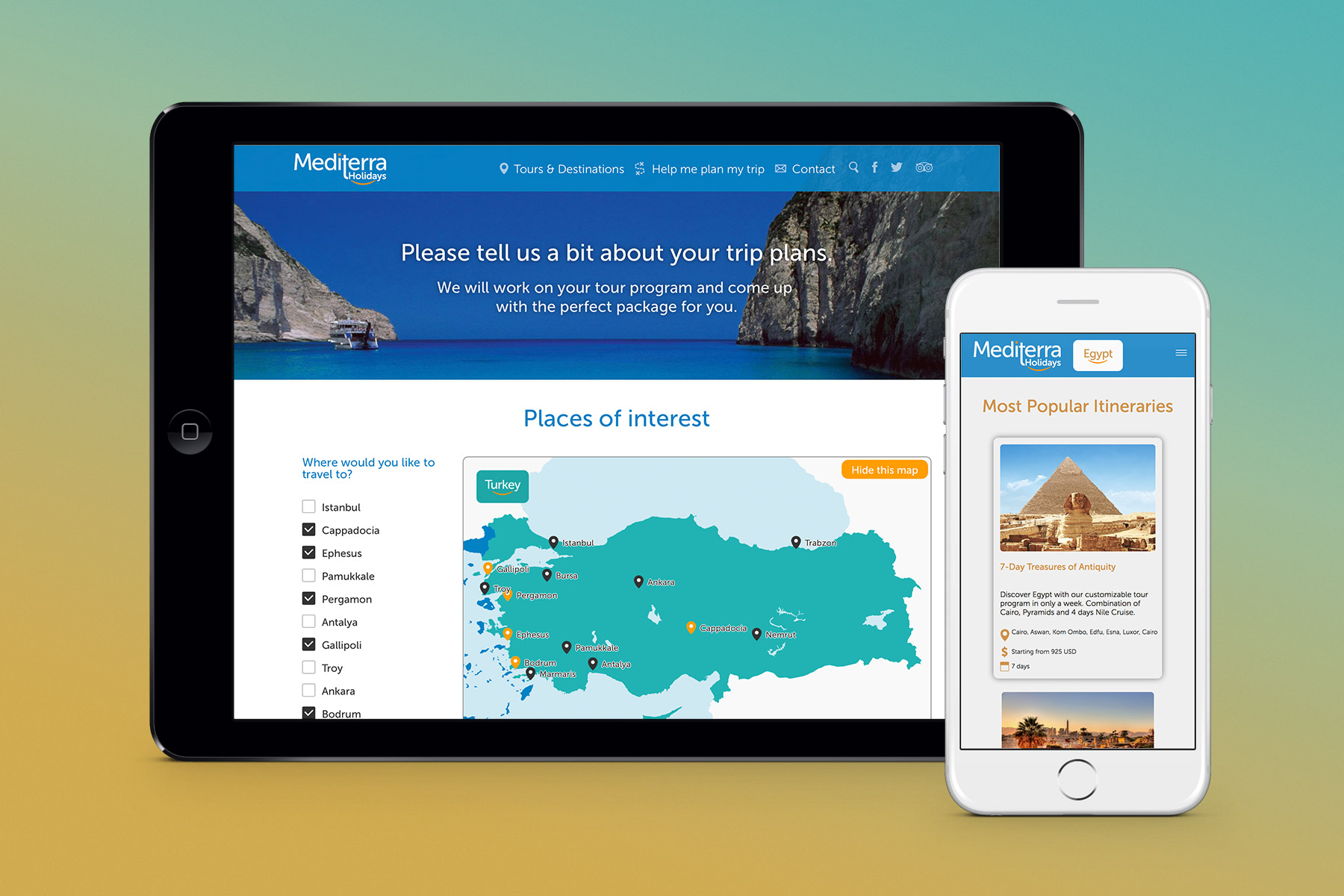 Mediterra Holidays, Niffob, reklam ajansı, dijital ajans, Gürkan Bayındır, Branding<br>Logotype<br>Web Site UI/UX<br>Front-End Development<br>...